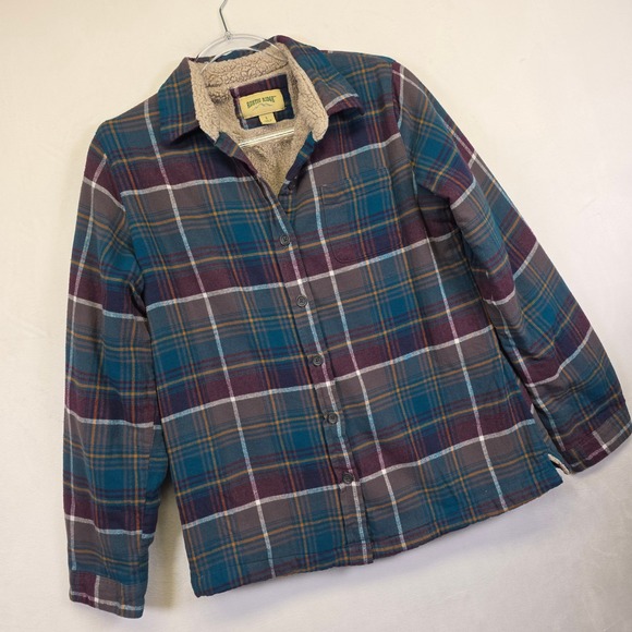Rustic Ridge Sherpa Lined Flannel Shirt Womens L Blue Plaid Cozy Button Shacket - Picture 11 of 16
